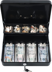 Cash Box with Money Tray and Key Lock 4 Bill 5 Coin Slots Black