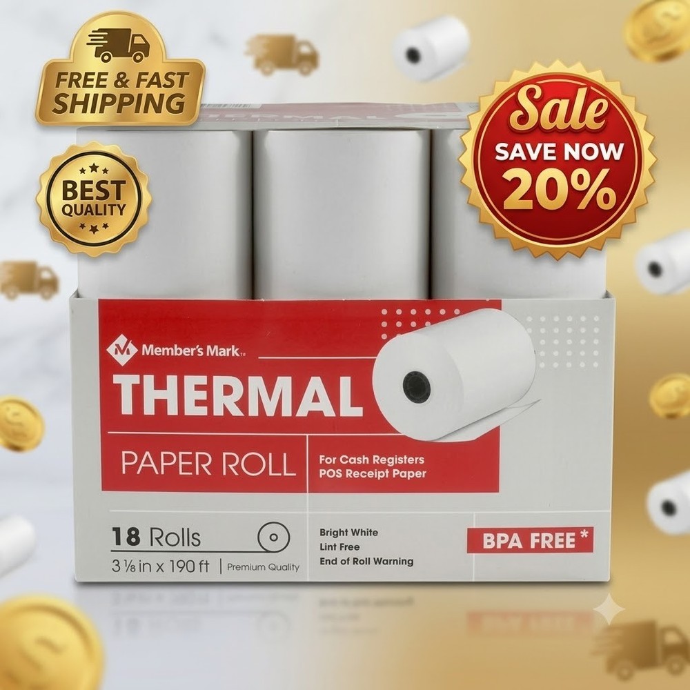 Member’s Mark Thermal Receipt Paper Rolls, 3 1/8″ X 190′, 18 Rolls