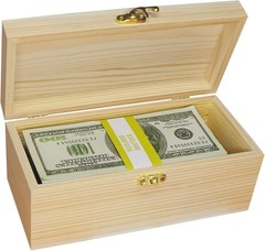 Wooden Cash Tray with 30 Currency Wrappers, Single Compartment Money Organizer