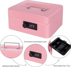 Compact Pink Cash Box with Combination Lock – Perfect for Secure Cash Storage