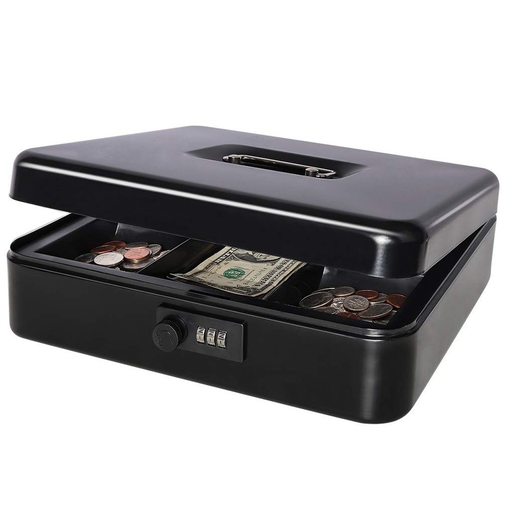 Extra Large Cash Box with Combination Lock, Metal Money Box with Removable Tr…