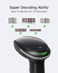 Inateck 1D Barcode Scanner Bluetooth Handheld AI Scanner Wireless W/APP SDK Gray