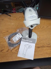 Pitney Bowes branded Symbol barcode scanner 1E02 with stand USB 2.0