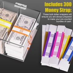 Acrylic Locking Currency Tray With 300 Currency Wrappers, 5 Compartment Clear…