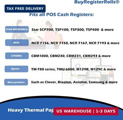 (10 Rolls) 3 1/8 x 230 Thermal Paper Receipt Rolls (60 GSM) Fits All POS Cash Re