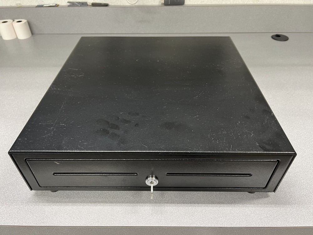 APG Vasario Series Cash Drawer VB320-BL1616 Black with receipt printer cable