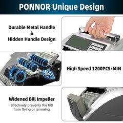 PONNOR Money Counter Machine with Value Bill Count, Cash Regular, Silver