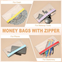 8.7×3.9 Inch Money Bags with Zipper, 6 Pcs Clear PVC Cash Pouch, Red