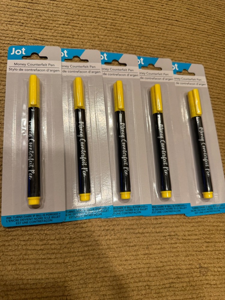 New 5 pack Jot Counterfeit Money Detector Pen Marker Fake Dollar Bill Currency