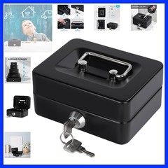 Mini Cash Box with Slot Small Cash Box with Money Tray and Key Lock, Metal Lo…