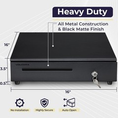 Commercial Quality Cash Drawer with 5 Bill & 7 Coin Slots – Black Metal, 12-24V