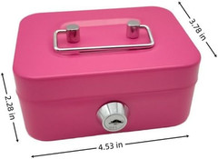 Metal Cash Box, 4.5″ X 3.35″ Small Cash Storage Box with Lockable Cover, Key Loc