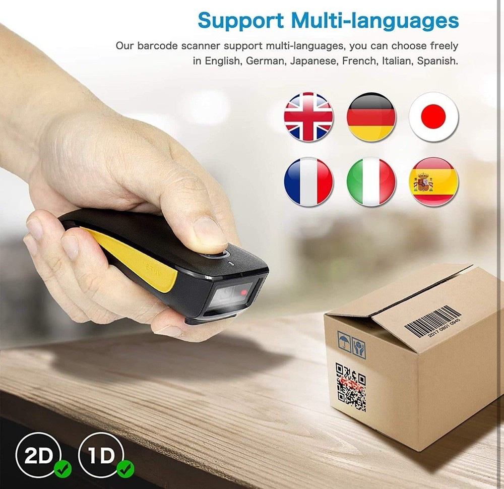 QR Code Scanner, Mini Barcode Scanner Bluetooth Compatible, Small Portable US…