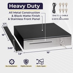 16 Inch Cash Register Drawer Under Counter Mount Stainless Steel 5 Bill 6 Coin