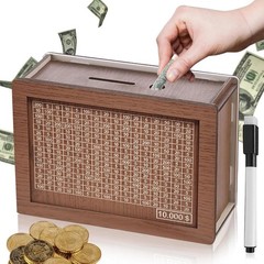$10000 Money Saving Challenge Box Cash Vault Wooden Savings Box Cash Saver w/pen