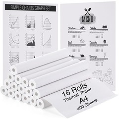 16 Rolls Thermal Paper A4 Printing, Quick Dry Inkless Printer 8.27x276in Kit