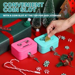 2 Pcs Money Box Cash Box with Lock and Slot, Small Cash Box with Key Lock, Po…