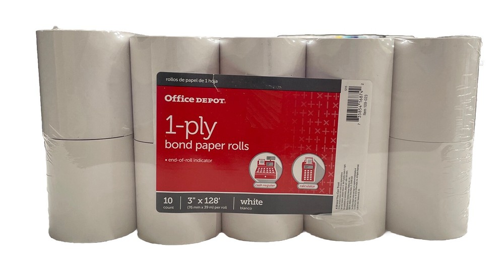 1-Ply Paper Rolls, 3in. x 128ft, White, Pack of 10, 109023