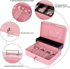 Cash Box with Money Tray and Lock, Metal Money Box for Cash Register, Large Cash