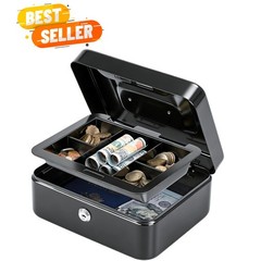 Medium Lockable Cash Box: Organized Storage with Removable Tray, Black 7.87″