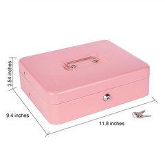 Cash Box with Money Tray and Lock – 11.8″ x 9.4″ x 3.54″, Pink Key