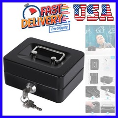 Mini Cash Box with Slot Small Cash Box with Money Tray and Key Lock, Metal Lo…