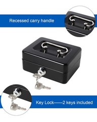 Small Cash Box Key Lock Black Metal Money Tray Safe Lockbox XXSmall Security