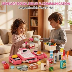 Stactcute 49Pcs Cash Register Toy Set For Kids Pretend Play Grocery Store