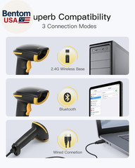 Wireless Barcode Scanner, Bluetooth Bar Code Scanner, 1D USB Barcode Reader Hand