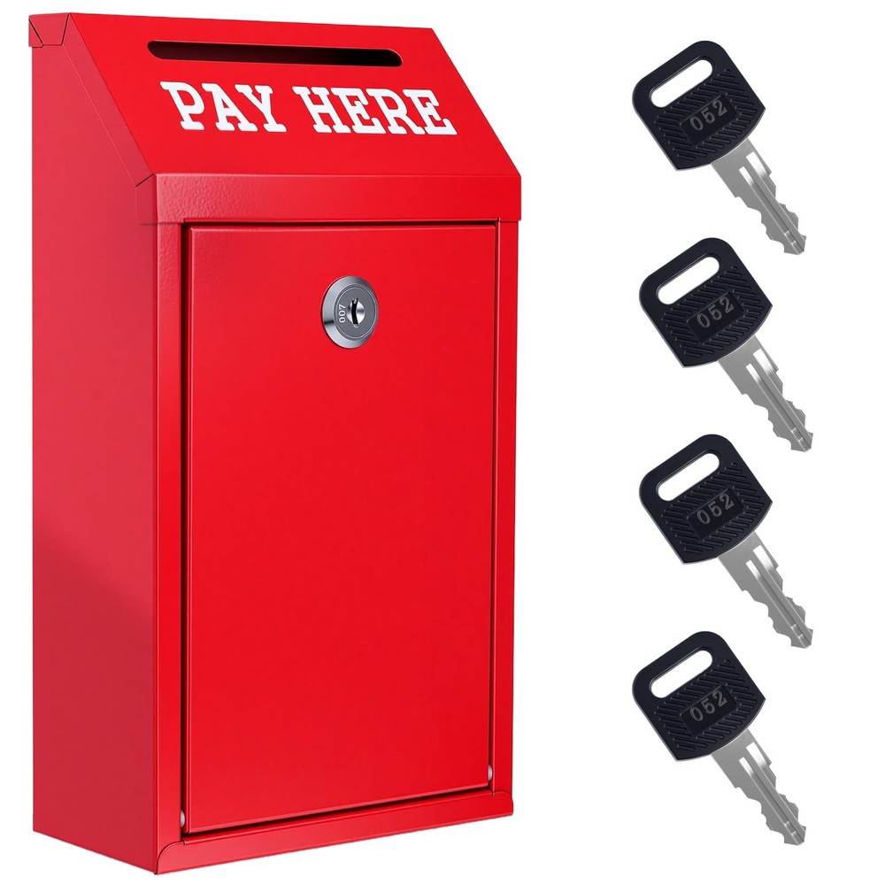 Locking Cash Box with Slot, Metal Money Donation Box with Lock and 4 Keys Wall M