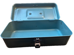 Vintage METAL CASH BOX w/ Lockable Clasp /Metal Handel/ Dual Hing 11 x 5.5 x 3.5