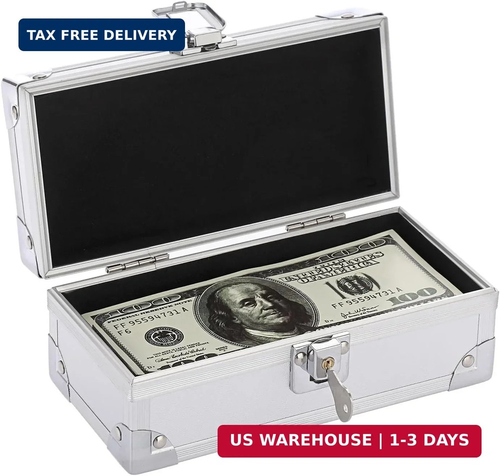 Hipiwe Lockable Cash Box Aluminium Alloy Money Box for Cash Money Storage Box Ca