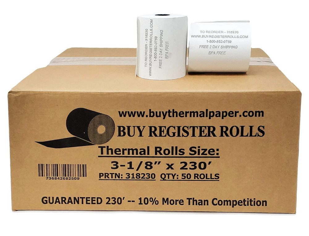 Thermal Paper Receipt 3-1/8″ x 230′ White 50 Rolls POS Cash Register 10% More