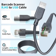 2Pc 7FT USB Barcode Scanner Cable for Symbol LS2208 LS4208 DS9208 CBA-U01-S07ZAR