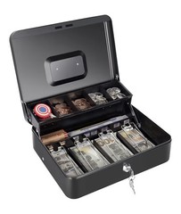 Large Lockable Cash Box with Money Tray & Key, Black, 11.8×9.45×3.54