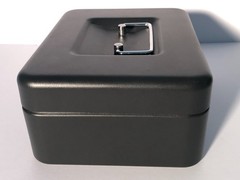 Honeywell black steel cash box with removable tray 8 x 6 x 3 1/2 in.