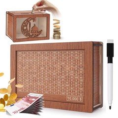 $10000 Cash Vault Wooden Savings Box,Wooden Savings Box with Money Target Numb