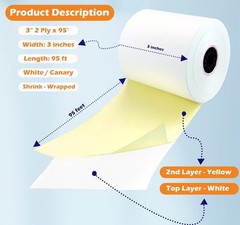 (32 Rolls) 2 Ply Carbonless Rolls 3″ X 95 Feet White/Yellow Receipt Paper POS