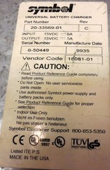 SYMBOL UNIVERSAL BATTERY CHARGER 20-33569-01, 4 SLOT BAY, INPUT / OUTPUT 15V, 5A