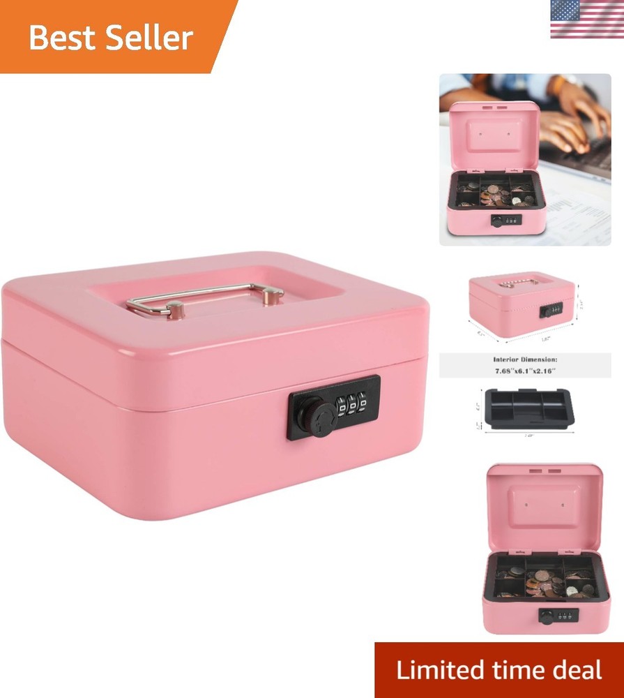 Portable Pink Cash Box Safe with Combination Lock – Freestanding, Durable Design