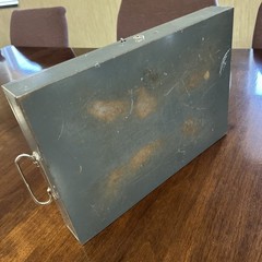 Vintage 1980’s Gray Steel Heavy Duty Cash Box – no key -Opens And Closes/latches
