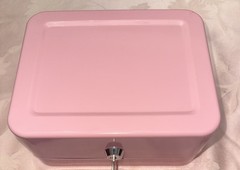 Pink Cash Box w/Lock Handle Locking Money, Metal 2 Key Piggy Bank 7 3/4×6.25”