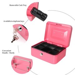 Small Cash Box With Key Lock – Durable Metal Cash Box With Money Tray Pin