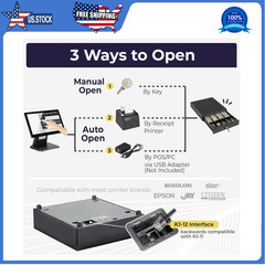 Volcora 13″ Electronic Cash Register Drawer for POS System, 4 Bill 5 Coin Tray