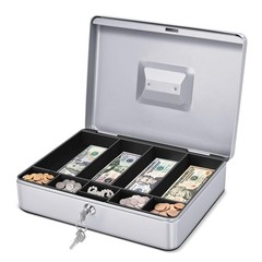 Secure Metal Cash Box with Lock – 9-Compartment Money Tray for Small Business, P