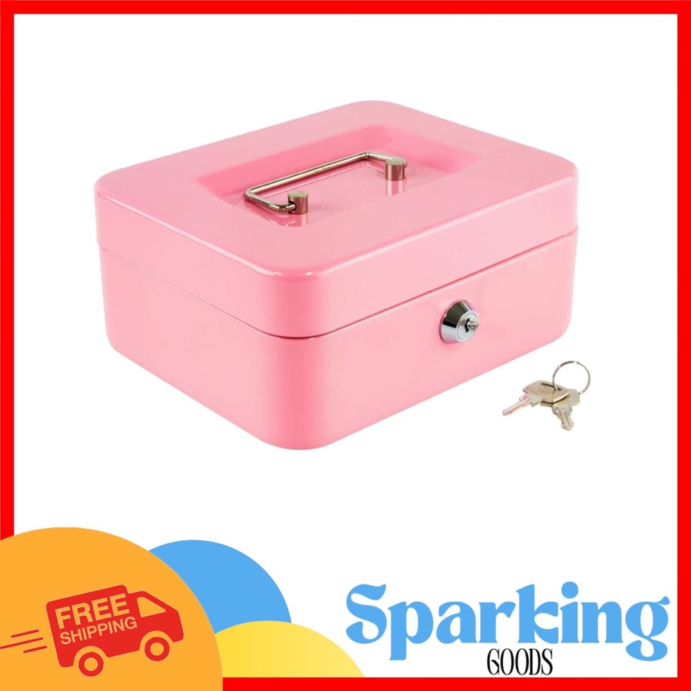 Stylish Medium Cash Lock Box – Key Control, 7.87″ Pink, Ideal for Business Use