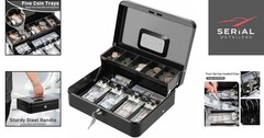 Portable Locking Cash Box – XL Safe Box with Key & Coin Tray, 11.81×9.45 Inches