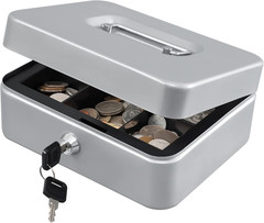 Medium Cash Box with Removable Money Tray, Key Lock Metal Storage Box with 2 Key