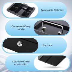 Compact Black Cash Box with Key Lock – Secure Storage for Home & Office, 2 Pack