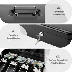 Jssmst Cash Box with Key Lock – 0.7mm Solid Steel, Auto-Pop Large, Black